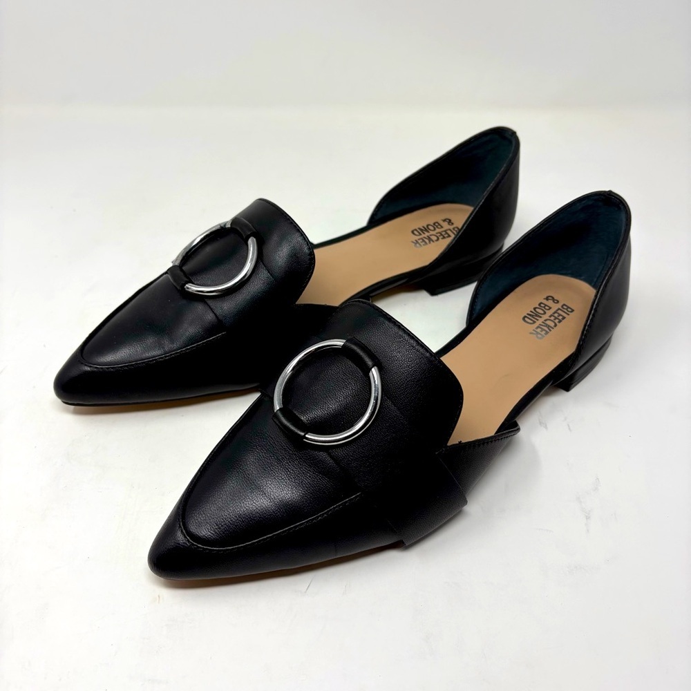 Bleecker & Bond Black Leather Pointed Toe Flats – Size 7.5